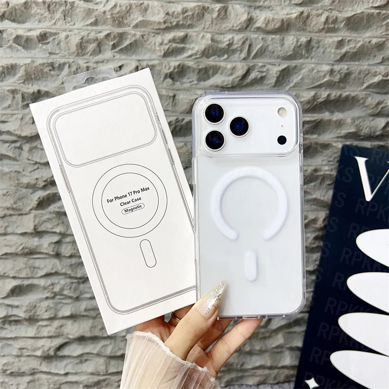 Original For Magsafe Magnetic Wireless Charging Case For iPhone 17 Air 16 15 14 13 12 11 Pro Max 17 Plus Mini Clear Back Cover