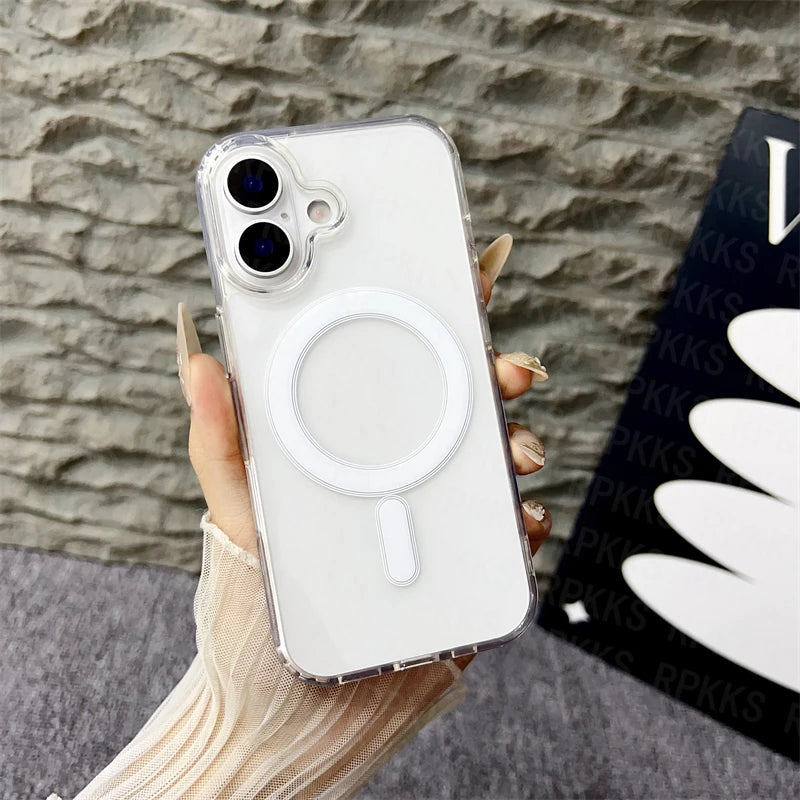 Original For Magsafe Magnetic Wireless Charging Case For iPhone 17 Air 16 15 14 13 12 11 Pro Max 17 Plus Mini Clear Back Cover