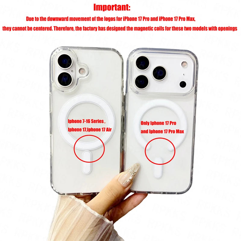 Original For Magsafe Magnetic Wireless Charging Case For iPhone 17 Air 16 15 14 13 12 11 Pro Max 17 Plus Mini Clear Back Cover